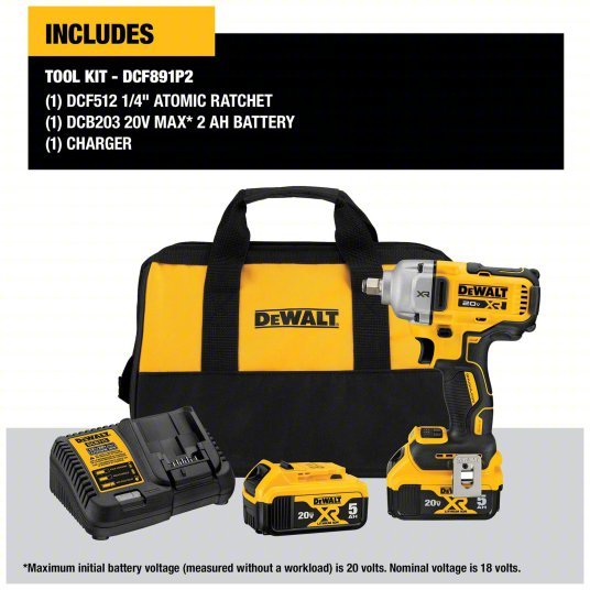 DeWalt DCF891P2 Cordless Impact Wrench 1/2 in Drive Size, 600 ft-lb Fastening Torque, 800 ft-lb Breakaway Torque