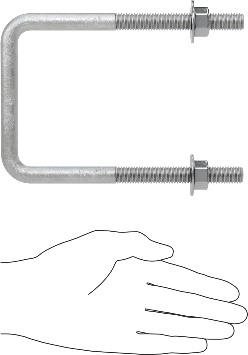 McMaster 3060T246 Galvanized Steel Square U-Bolt, 1/2"-13 Thread Size, 4" Inside Width, 6-5/8" High