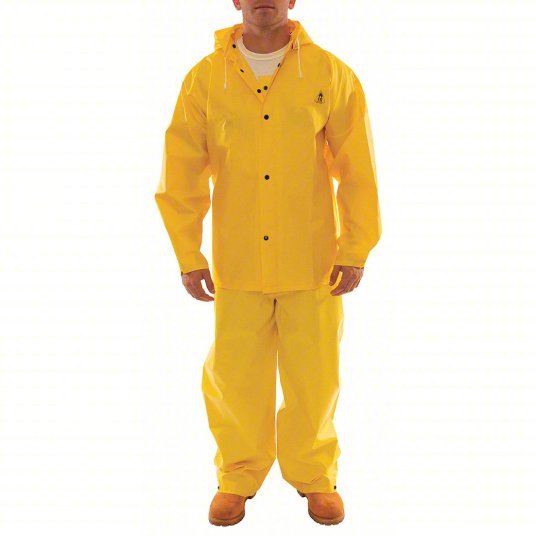 Tingley S56307 XL Rain Suit 3-Piece Rain Suit with Jacket, Detachable Hood, and Bib Overalls, Yellow, XL