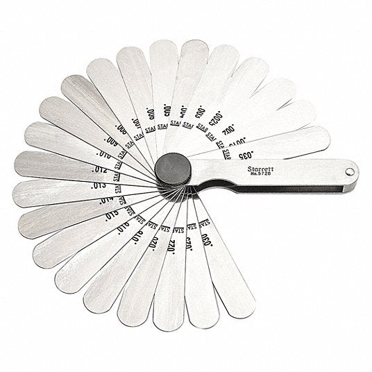 Starrett 572B Feeler Gauge Set Inch, 22 Feeler Blades, 3 1/32 in Blade Lg, Short Blade Blade, Steel