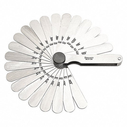 Starrett 572B Feeler Gauge Set Inch, 22 Feeler Blades, 3 1/32 in Blade Lg, Short Blade Blade, Steel