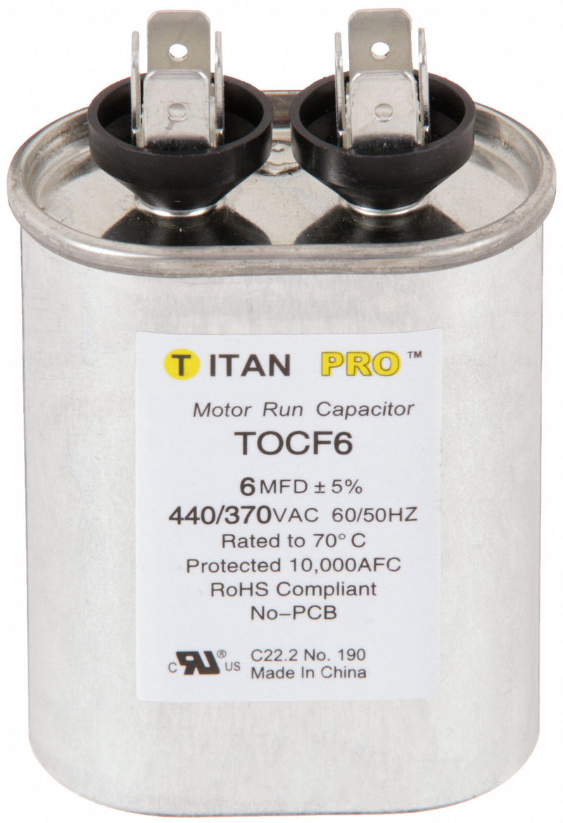 Titan Pro TOCF6 Motor Run Capacitor 6 MFD Oval