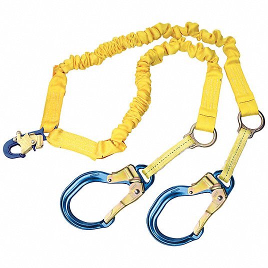 3M DBI-Sala 1244751 Shock-Absorbing Lanyard Tubular Webbing, Aluminum Rebar Hook, Steel Snap Hook, 2 Legs