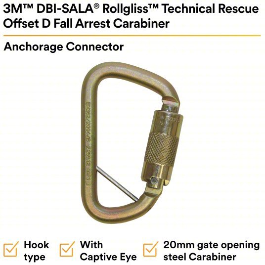 3M DBI-SALA 2000117 Carabiner Gold, 420 lb Wt Capacity