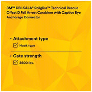 3M DBI-SALA 2000117 Carabiner Gold, 420 lb Wt Capacity