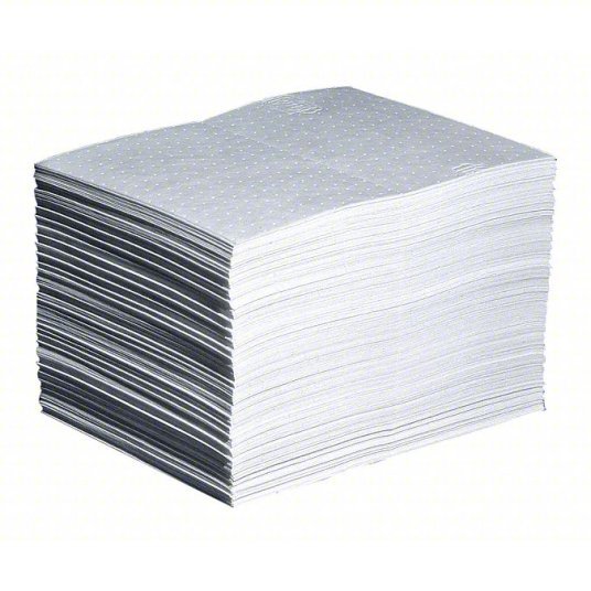 PIG MAT423 Sorbents, 22 gal/pk, 14 oz/pad, Oil Absorbed, White, Polypropylene, 200 PK