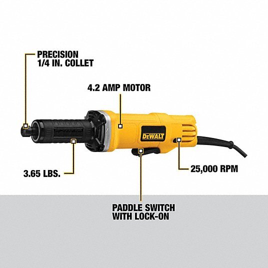 DeWalt DWE4887N Die Grinder 4.2 A Current, 25,000 RPM Max. Speed, 1/4 in Collet Size, Paddle, 120V AC
