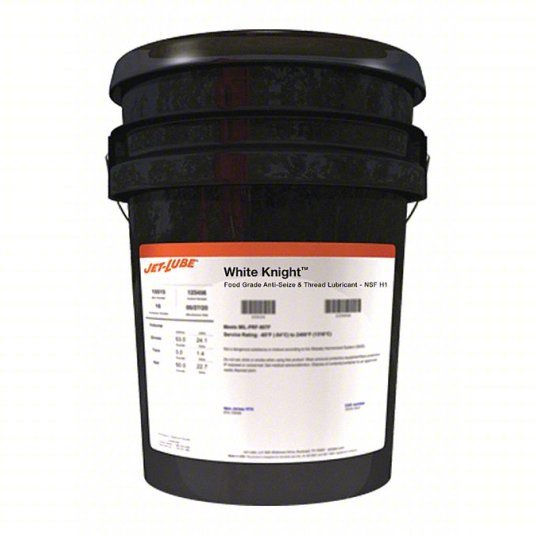Jet-Lube 16415 Food Grade Anti-Seize 5 gal Container Size, Pail, Aluminum, PTFE, White Knight, -65° to 1800°F