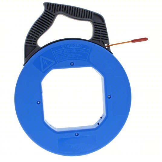 Ideal 31-544 Fish Tape 120 ft Lg, Manual Wind Tape Retraction, 350 lb Tensile Strength, 12 in Case Dia