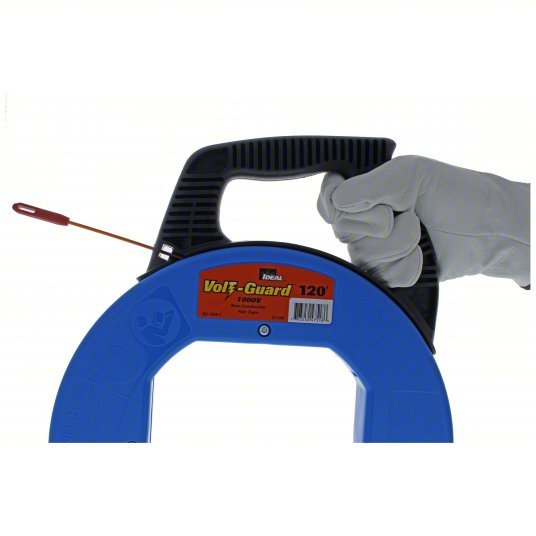 Ideal 31-544 Fish Tape 120 ft Lg, Manual Wind Tape Retraction, 350 lb Tensile Strength, 12 in Case Dia