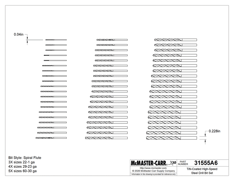McMaster 31555A6 TiN-Coated High-Speed Steel Drill Bit Set 249 Pieces