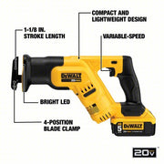 Dewalt DCS387P1 Reciprocating Saw Kit 1 1/8 in Stroke Lg, 2,900 Max. Strokes per Minute, Straight, Compact Tool