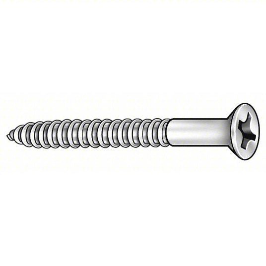 Fabory U25120.013.0100 Wood Screw #6 Size, 1 in Lg, Steel, Zinc Plated, Flat, Phillips, Partially Threaded Thread, 100 PK