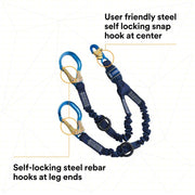 3M DBI-Sala 1246032 Shock-Absorbing Lanyard Shock Pack, Aluminum Rebar Hook, Aluminum Snap Hook, 2 Legs