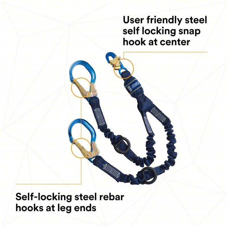 3M DBI-Sala 1246032 Shock-Absorbing Lanyard Shock Pack, Aluminum Rebar Hook, Aluminum Snap Hook, 2 Legs