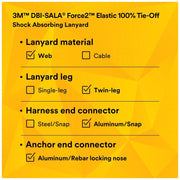 3M DBI-Sala 1246032 Shock-Absorbing Lanyard Shock Pack, Aluminum Rebar Hook, Aluminum Snap Hook, 2 Legs