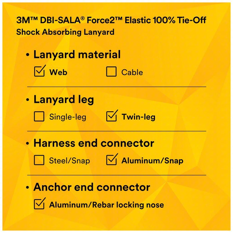 3M DBI-Sala 1246032 Shock-Absorbing Lanyard Shock Pack, Aluminum Rebar Hook, Aluminum Snap Hook, 2 Legs