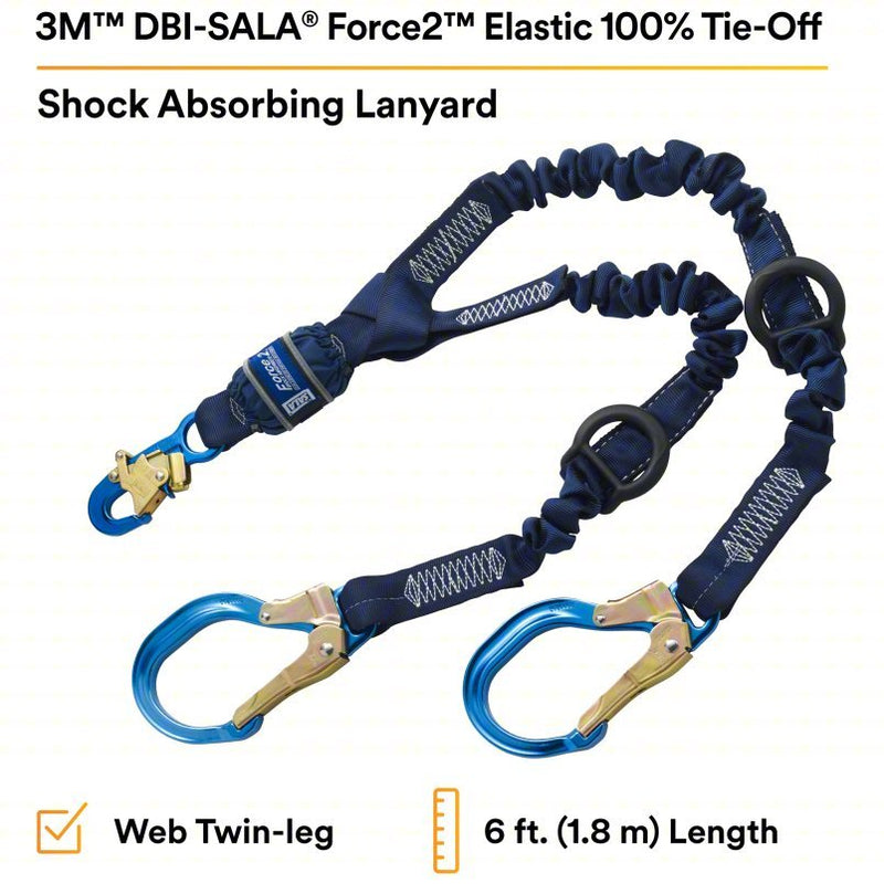 3M DBI-Sala 1246032 Shock-Absorbing Lanyard Shock Pack, Aluminum Rebar Hook, Aluminum Snap Hook, 2 Legs