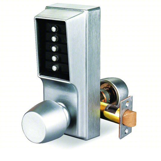Simplex 101226D41 Mechanical Push Button Lockset Knob, Entry, Factory Left/Field Reversible, Satin Chrome