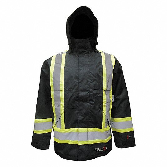 Viking 3907FRJ-XL Flame Resistant Rain Jacket Men's, XL, Regular, Polyester, Black, High Visibility