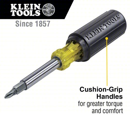 Klein 32500 Multi-Bit Screwdriver / Nut Driver, 11-in-1, Ph, Sl, Sq, Torx Bits, 6-Piece, 8 Tips