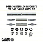 Klein 32500 Multi-Bit Screwdriver / Nut Driver, 11-in-1, Ph, Sl, Sq, Torx Bits, 6-Piece, 8 Tips