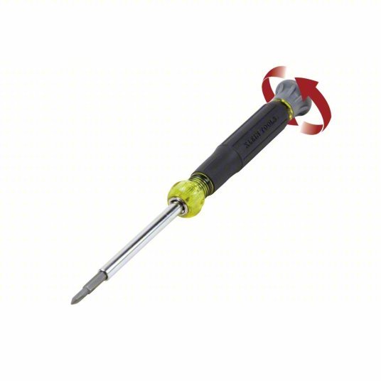 Klein 32581 Multi-Bit Screwdriver #0/#00/1/8 in/5/32 in Tip Size, 4 Tips, 6 1/2 in Overall Lg, ANSI
