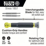 Klein 32581 Multi-Bit Screwdriver #0/#00/1/8 in/5/32 in Tip Size, 4 Tips, 6 1/2 in Overall Lg, ANSI