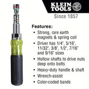 Klein 32807MAG Hollow Round Shank Multi BitNut Driver 9 1/2 in Overall Lg, 4 in Bolt Clearance, SAE