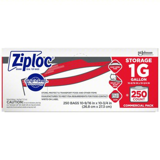 Ziploc 682257 Reclosable Poly Bag 1.75 mil Thick, 10 1/2 in Wd, 11 in Lg, Flat Pack, Polyethylene, 250 PK - Redwood.KV32GM82