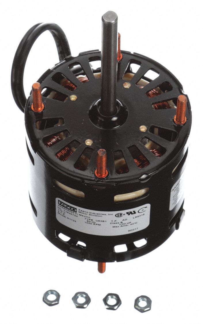 Fasco D1124 Motor, Stud, Shaded Pole, Single Phase, 1/20 hp, 1,550 RPM, 3.3 Frame Size, 115V AC, Auto