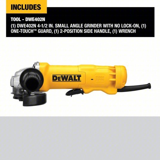 DeWalt DWE402N Angle Grinder 11 A, 11,000 RPM Max. Speed, Paddle, Adj Guard/Lock-Off Switch