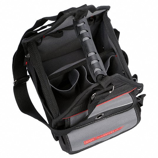 Westward 32PJ32 Tool Tote 8 1/2 in W x 8 1/2 in D x 16 in H, Black, Polyester, 12 Pockets, Polyester