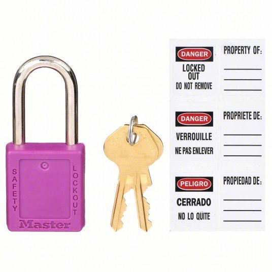 Master Lock 410PRP Lockout Padlock Keyed Different, Thermoplastic, Std Body, Metal, Purple