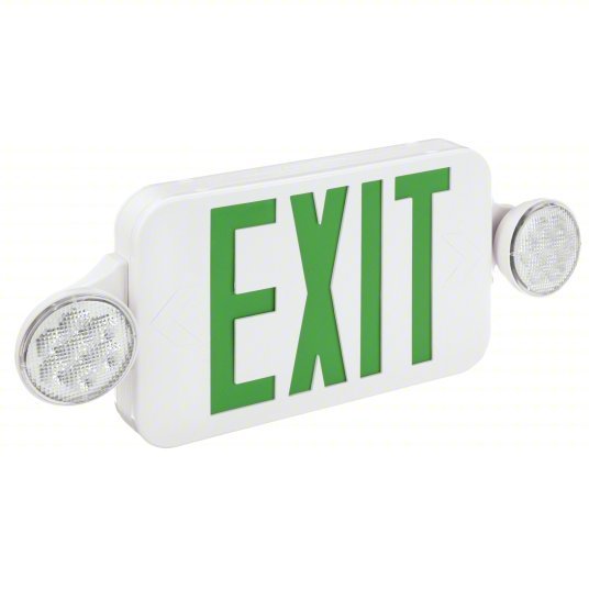 Compass CCG Exit Sign with Emergency Lights White, 1 or 2 Faces, Green, LED, Ceiling/End/Wall, Nickel Cadmium