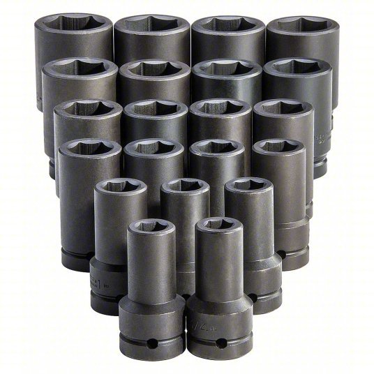 Proto J76121 Impact Socket Set 1 in Drive Size, 21 Pieces, 3/4 in to 2 in Socket Size Range, (21) 6-Point