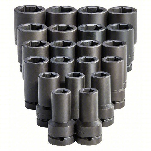 Proto J76121 Impact Socket Set 1 in Drive Size, 21 Pieces, 3/4 in to 2 in Socket Size Range, (21) 6-Point