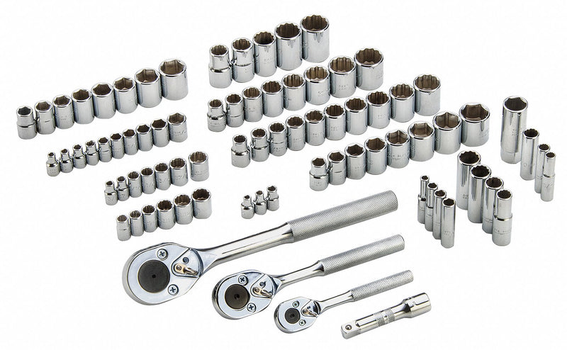 Proto J47181 Socket Wrench Set, 1/4 in, 3/8 in, 1/2 in Drive, 81 Piece, 12-Point/6-Point, Metric/SAE
