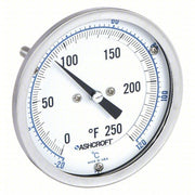 Ashcroft 30EI60R Dial Thermometer Back, 0° to 250°F/-20° to 120°C, 1/2 in NPT, 2.5 in Stem Lg, 3 in Dial Dia