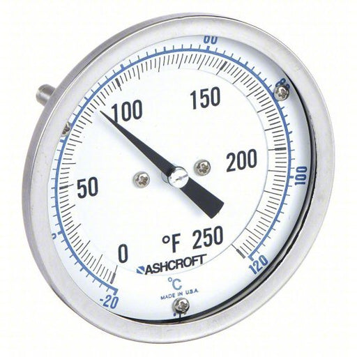 Ashcroft 30EI60R Dial Thermometer Back, 0° to 250°F/-20° to 120°C, 1/2 in NPT, 2.5 in Stem Lg, 3 in Dial Dia