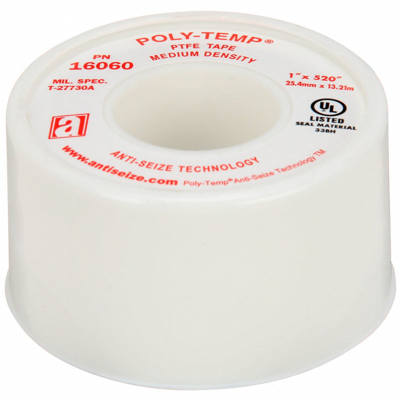 Anti-Seize 16060 Thread Sealant Tape, POLY-TEMP® MD, Med Density, 1 in x 43 ft, White