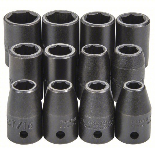 Proto J74242 Impact Socket Set 1/2 in Drive Size, 12 Pieces, 3/8 in to 3/4 in/8 to 19 mm Socket Size Range