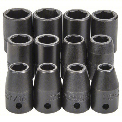 Proto J74242 Impact Socket Set 1/2 in Drive Size, 12 Pieces, 3/8 in to 3/4 in/8 to 19 mm Socket Size Range