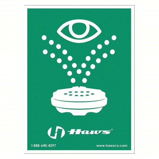 Haws SP175 Emergency Eyewash Sign Plastic, 1 in Ht, 12 in Lg, 10 in Wd, Features Universal/Vertical