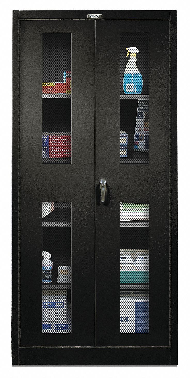 Hallowell 415S18SV-ME Storage Cabinet, 36 x 18 x 72 in, Frame, 4 Adj Shelves, Swing Handle & Keyed, Black
