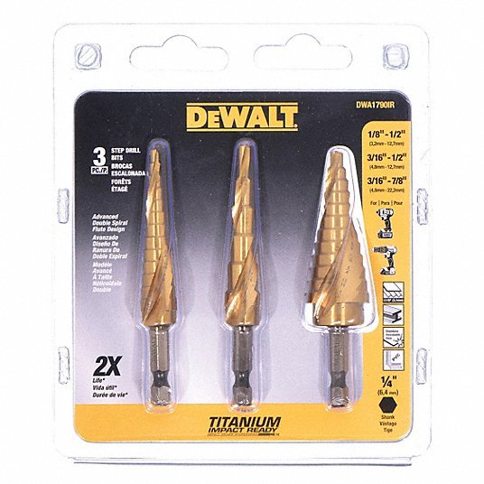 Dewalt DWA1790IR Step Drill Bit Set 31 Hole Sizes, 1/8 in to 7/8 in, 1/4 in Shank Hex Size, Hex Shank - Redwood.KV34D734