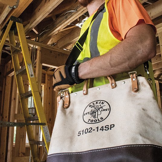 Klein 5102-14SP Tool Bag 14 in W x 6 in D x 12 in H, Brown, Canvas, 10 Pockets, 10 Inside Pockets