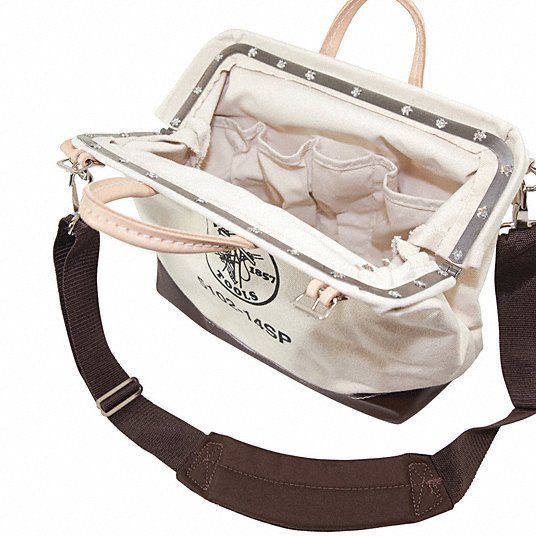 Klein 5102-14SP Tool Bag 14 in W x 6 in D x 12 in H, Brown, Canvas, 10 Pockets, 10 Inside Pockets