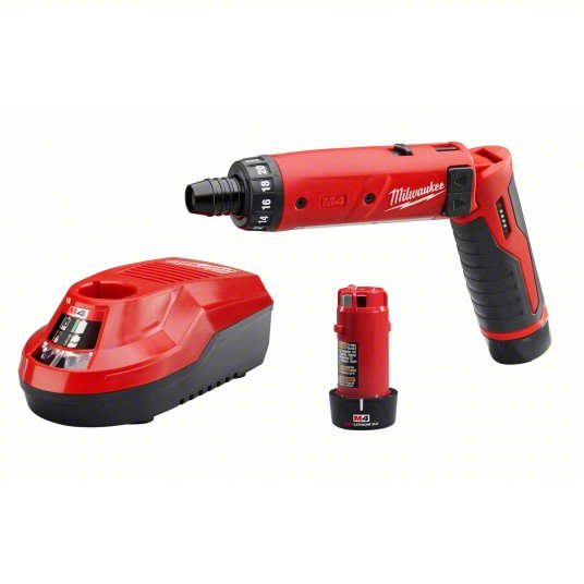Milwaukee 2101-22 M4 1/4" Hex Screwdriver Kit, Includes Cordless Screwdriver, 2 Batteries, Charger