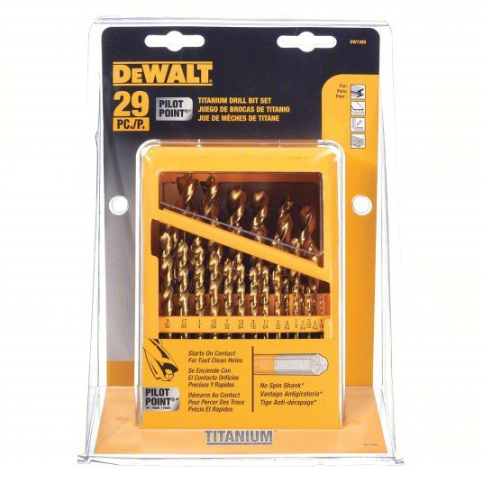 DeWalt DW1369 Jobber Length Drill Set 1/16 in Smallest Drill Bit Size, 1/2 in Largest Drill Bit Size, TiN